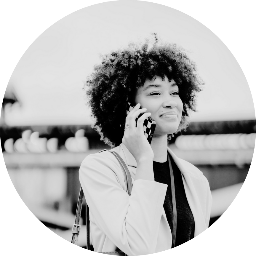 Confident saleswoman on phone
