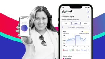 Woman Holding Phone with Pronto app Switch Now screen