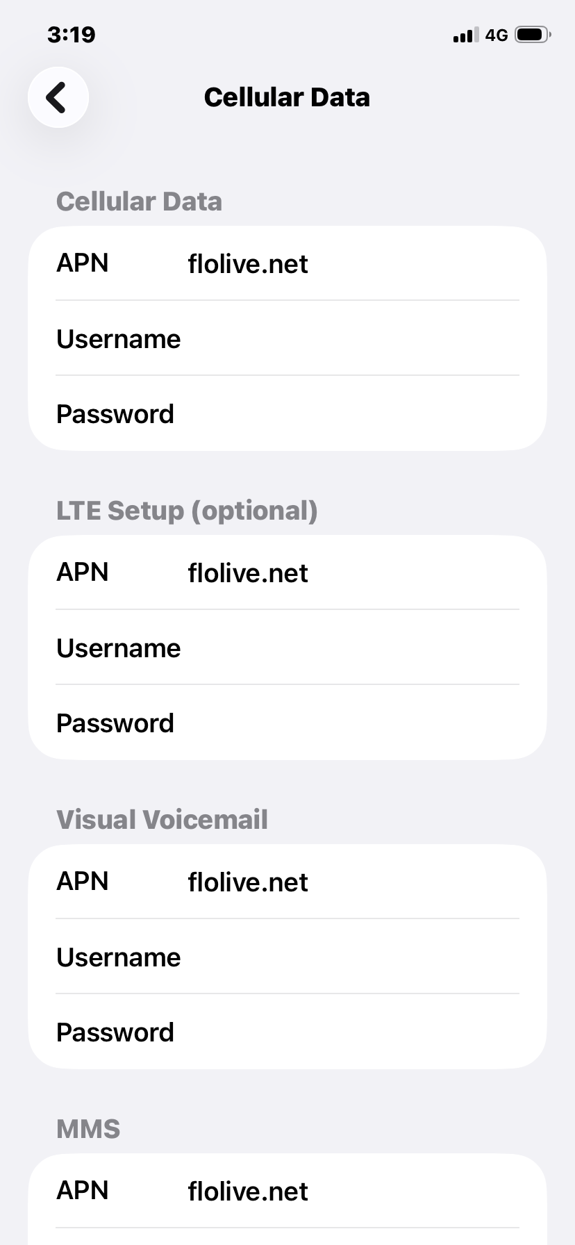 iOS APN Settings